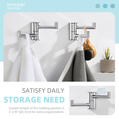 Angle Simple Towel Hook, Swivel Hand Towel Holder, Polished Chrome, 2 Pack | SUS304 Stainless Steel Robe Coat Hooks, Move from Side to Side, Fold to the Wall, for Bathroom Kitchen Closet, Screws Mount - color: Polished Chrome, size: 2 Pack