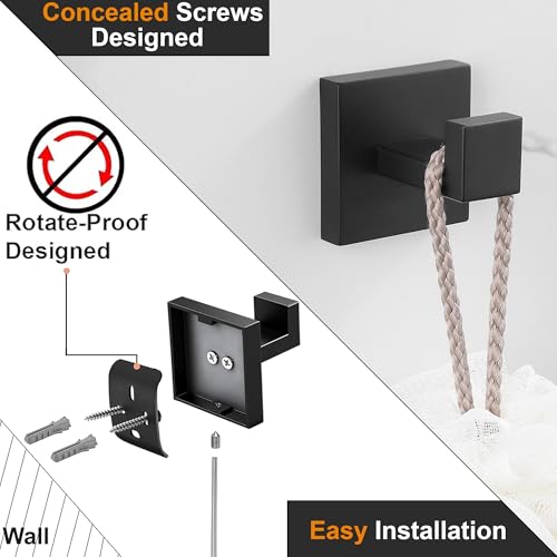 Nolimas Towel Hook Stainless Steel Bathroom Rustproof Clothes Towel Coat Hook Wall Mounted Square Toilet Kitchen, Heavy Duty Door Hanger, 2 Pack, Matte Black - color: Matte Black, size: 2 Pack