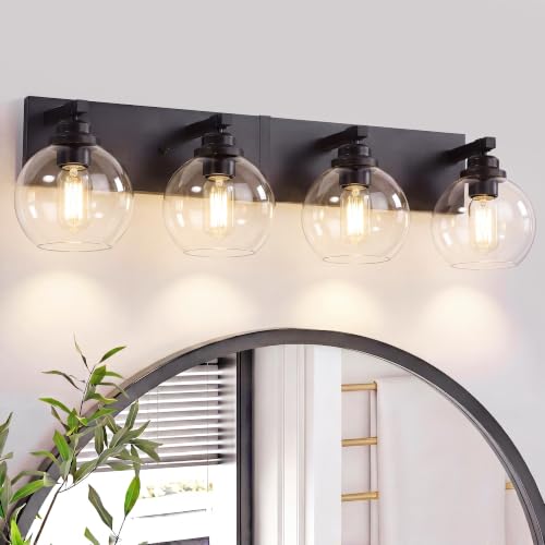 LmnLvn Bathroom Light Fixtures, 4-Light Matte Black Vanity Lights, Modern Bathroom Lighting Fixtures Over Mirror, Farmhouse Vanity Lights with Glass Shade for Living Room, Bedroom, Hallway - color: Matte Black, size: 4 Lights