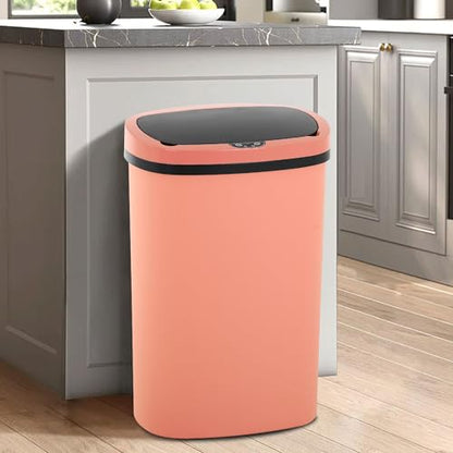 13 Gallon/50 L Kitchen Trash Can with Lid, Garbage Can with Touch-Free Lid, Cute Automatic Trash Can Bathroom Trash Bin, Motion Sensor Waterproof Trash Bin - color: Pink, size: 1 Trash Can