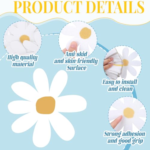 24 Pcs Non Slip Bathtub Stickers, Flower, White | Anti Slip Grip for Shower Floor, Self Adhesive Treads with Scraper Tool, Daisy Appliques Decals for Bathroom Safety - color: White, style: Flower