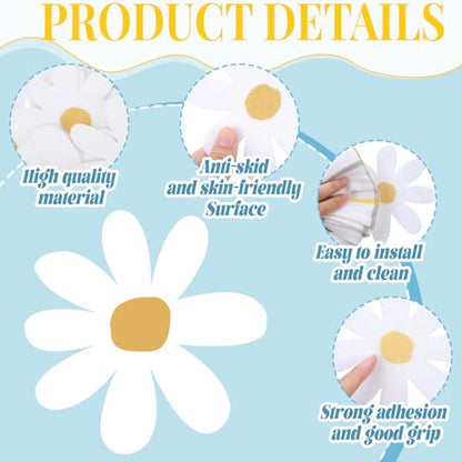 24 Pcs Non Slip Bathtub Stickers, Flower, White | Anti Slip Grip for Shower Floor, Self Adhesive Treads with Scraper Tool, Daisy Appliques Decals for Bathroom Safety - color: White, style: Flower