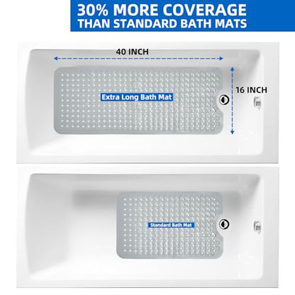 MOONFLY Shower and Bathtub Mat,40x16 Inches,Extra Long Non Slip Mats with Suction Cups and Drain Holes, Machine Washable and Anti Slip Bathmats, Bathroom Mats for Tub Nonslip (Grey) - color: Grey