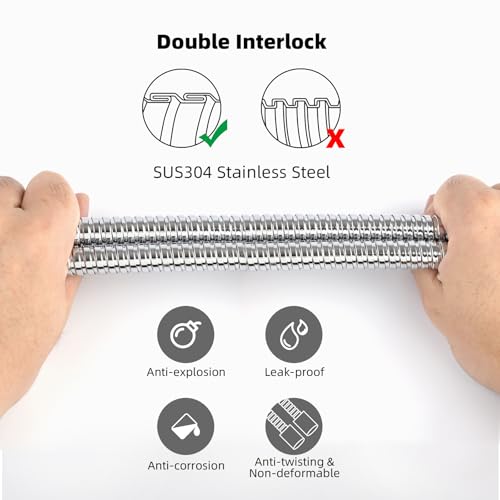 Hibbent All Metal Shower Hose 90 inch (7.5 ft) Bathroom Handheld Shower Head Hose 2.3 meters Extension Replacement Part with Brass Fittings Made of Stainless Steel -Polished Chrome Finish - color: Chrome, size: 90 Inch