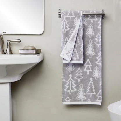 SKL Home Christmas/Winter Mod Tree Hand Towel Set-2pc, 100% Cotton, Gray | 500 GSM. Soft & absorbent. Reversible jacquard pattern. Great for the bathroom, kitchen or bar & holiday gift. - color: Mod Tree (Gray), style: Hand Towel Set