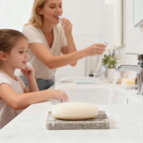Karibiber Soap Holder for Bathroom, Grey Marble Soap Dish for Kitchen Countertop, Soap Tray with Creative Wavy Design, Soap Saver for Bath Tub, Sponges, Italian Natural Stone - color: Grey