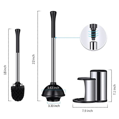 HAMITOR Toilet Plunger Bowl Brush Set: Hideaway Heavy Duty Toilet Plunger Scrubber Cleaner Holder Combo for Bathroom with Covered Caddy Hidden Elongated Discreet Apartment Plunger Brush Accessories