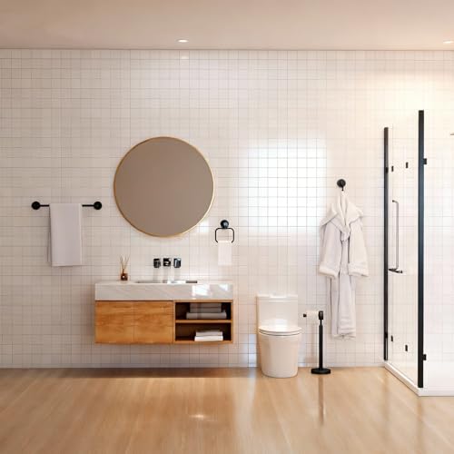 4-Piece Bathroom Set with Privot Toilet Paper Holder | All-in-One Wall Mounted Hardware Combo, Matte Black - size: 4-Free standing