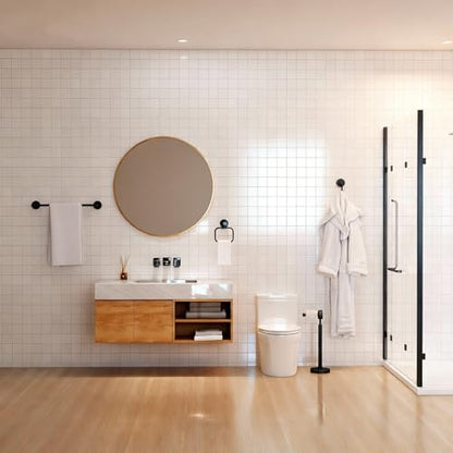 4-Piece Bathroom Set with Privot Toilet Paper Holder | All-in-One Wall Mounted Hardware Combo, Matte Black - size: 4-Free standing