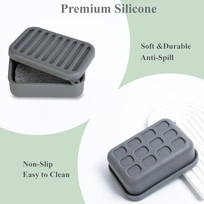 Portable Leakproof Travel Soap Case, Silicone Soap Case, Compact Soap Holder with Drainage Layer, Travel Soap Holder for Camping, Gym, Outdoor (Deep-Gray) - color: Deep-gray