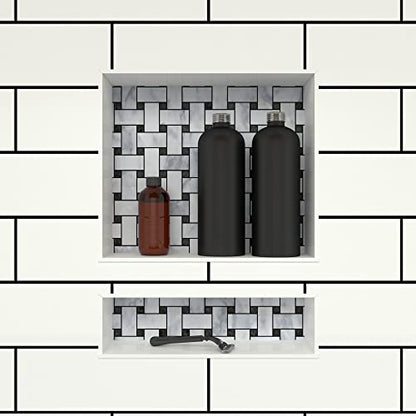 Tile Redi USA Niche Double Recessed Shower Shelf – Black, Two Inner Shelves with Divider, 16-Inch Width x 20-Inch Height x 4-Inch Depth (RN1620D-BI) - size: 20" H x 16" W (2 Shelves)