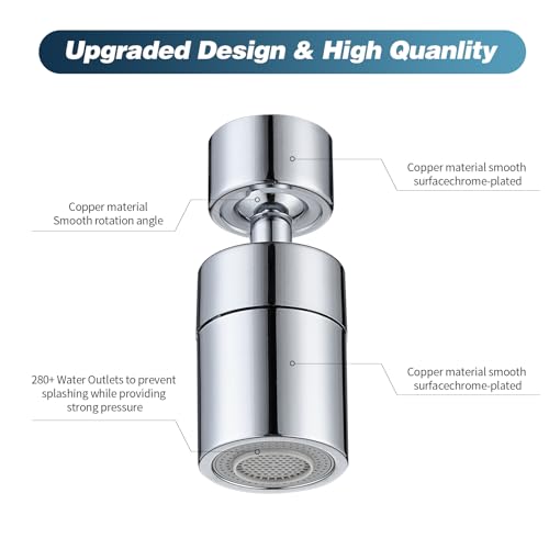 360° Swivel Faucet Aerator, Dual Mode Water Saving Sprayer Head, Chrome Brass Nozzle, Universal Fit for Kitchen & Bathroom Sinks (22mm Male & 24mm Female)