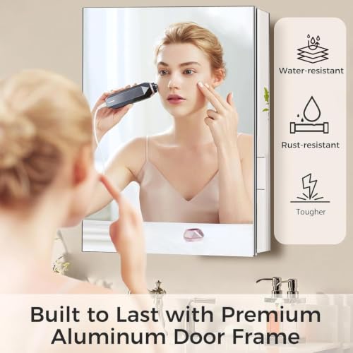 14 x 18 Inch Bathroom Medicine Cabinet with Mirror, Medicine Cabinet Mirror, Bathroom Mirror with Storage with One Adjustable Shelf, Assembly Required, Support Recessed or Surface Mount - size: 14 x 18