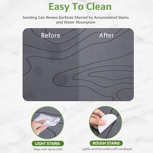 Stone Bath Mat – Non-Slip Diatomaceous Earth Shower Mat, Super Absorbent & Quick-Drying Bathroom Floor Mat, Easy-to-Clean Diatomite Bath Stone for Safer, Dryer Steps (23.6" x 15.4", Gray)