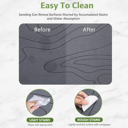 Stone Bath Mat – Non-Slip Diatomaceous Earth Shower Mat, Super Absorbent & Quick-Drying Bathroom Floor Mat, Easy-to-Clean Diatomite Bath Stone for Safer, Dryer Steps (23.6" x 15.4", Gray)