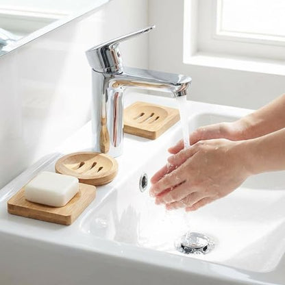 20Pcs Bamboo Soap Dish Set for Bar Soap, Bamboo Soap Holder with Self-Draining Soap Tray, Shampoo Bar Holder for Bathroom Kitchen Sink Travel, Round and Square Wooden Organizers for Sponges Razors