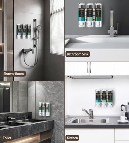 Luxspire Shampoo and Conditioner Dispenser, Shower Soap Dispenser 3-Chamber | Lockable Large Capacity 900ml No-Drill Wall-Mounted Shampoo and Body Wash Dispenser for Bathroom Hotel Kitchen Airbnb - color: Silver, size: 3 Chamber