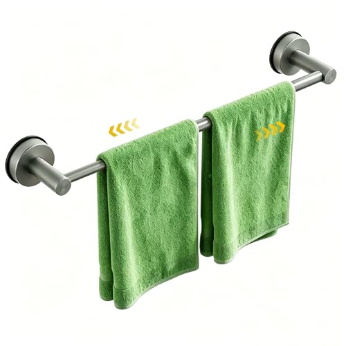 Suction Cup Towel Bar for Bathroom, Adjustable 14.6-24 inch | No Drill Towel Rack, Heavy Duty Stainless Steel Wall Mounted Towel Holder (Grey) - color: Grey