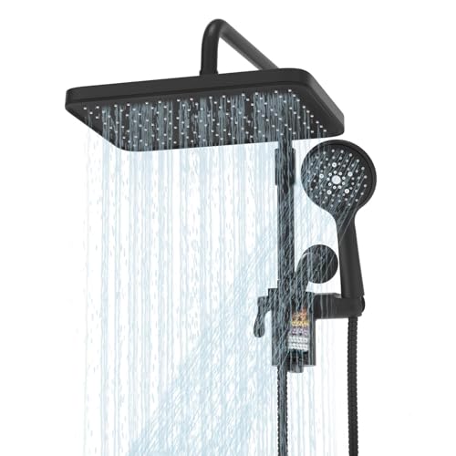 Filtered Shower Head with Handheld Spray Combo,12 inch High Pressure Rainfall Shower Head with Adjustable Slide Bar,Dual Rainfall Showerhead,Bathroom Accessories,Black