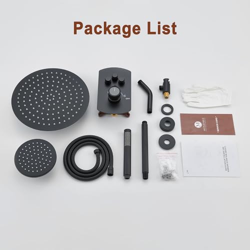 MONDAWE 12 Inch Ceiling Mounted Black Shower System, Dual Rainfall Shower Head & High Pressure Handheld Spray Combo, 3-Function Luxury Shower Faucet Set for Bathroom, All Functions Work Simultaneously - color: Matte Black