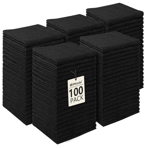 Washcloths Bulk 100 Pack Face Towels, Highly Soft Wash Cloths | Hand Towels, Fast Drying Multi-Purpose Microfiber Cleansing Cloths for Bathroom, Hotel, Spa, and Salon Black (12" x 12") - color: Black, size: 100Pack