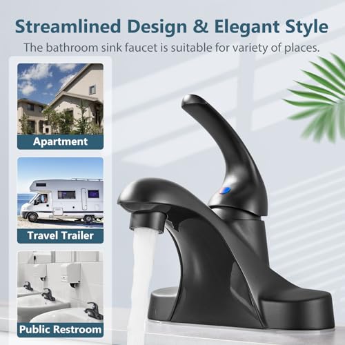 Matte Black Bathroom Sink Faucet,Single Handle 4 Inch Centerset | Single-Handle RV Bathroom Faucet Fits 4-Inch Centerset Sinks,Includes Hot And Cold Supply Lines And A Matching Pop-Up Drain - color: Matte Black