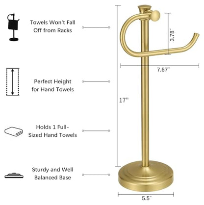 17 Inch Brushed Gold Stand Towel Bar Hanger Hand Towel Bar Bathroom Vanity Countertop Towel Holder Free Standing Stainless Steel Towel Ring Hardware Accessories Towel Rack - color: Brushed Gold