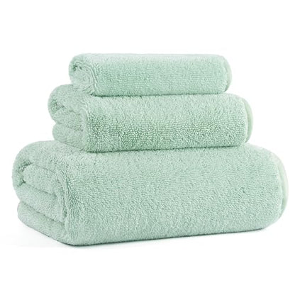 MICROFI Ring Spun Terry Microfiber Bath Towel Set, 3 Piece, Oversize, Quick Dry, Lint Free, Includes Bath, face, and Hand Towels (Green) - color: Green
