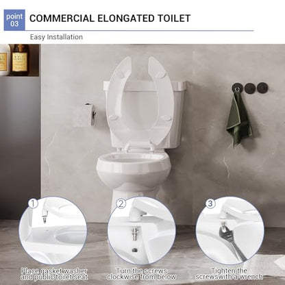 Elongated Open-Front Toilet Seat, Commercial Heavy Duty Seat Without Cover, Never Loosen Design to Reduce Call-Backs, 18.5 Inch White Public Toilet Lid for Office, Church, Hospital - color: White, Open-Front, size: Elongated (19″)