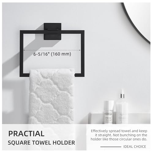 Angle Simple Hand Towel Holder for Bathroom, 7.09 Inches, Matte Black | Solid SUS304 Stainless Steel, Square Towel Ring for Kitchen Shower Wall, Screws Mount - color: Matte Black