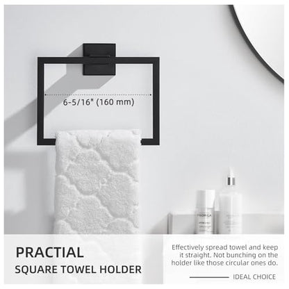 Angle Simple Hand Towel Holder for Bathroom, 7.09 Inches, Matte Black | Solid SUS304 Stainless Steel, Square Towel Ring for Kitchen Shower Wall, Screws Mount - color: Matte Black