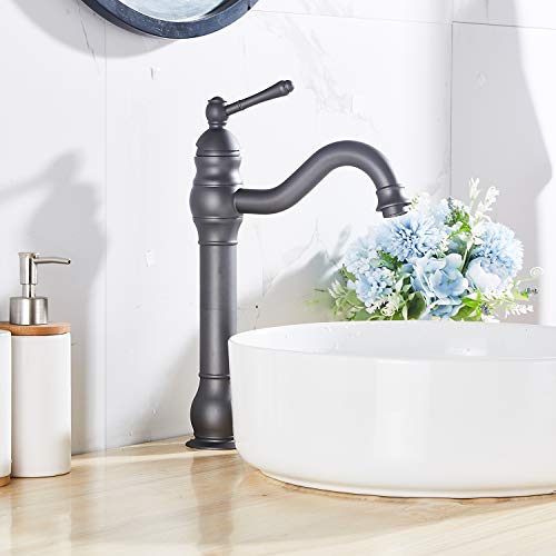 Bathroom Faucet 360° Swivel Single-Handle One Hole Bathroom Vessel Sink Faucet Matching Pop Up Drain Grey Farmhouse Bathroom Vanity Faucet - color: Gray, size: Vessel