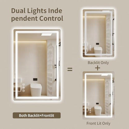 24"x36" LED Bathroom Mirror with Lights, Backlit + Front Lit, Anti-Fog, Lighted Bathroom Mirror for Wall, HD Shatterproof Tempered Glass, Dimmable, Memory Function (Horizontal/Vertical) - size: 36"L x 24"W