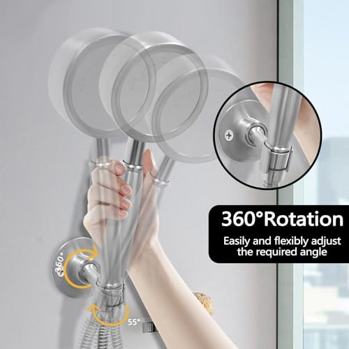 ASTIMESA 304 Stainless Steel 360° Adjustable Shower Head Holder for Wall, Silver Handheld Shower Wand Holder Wall Mount, Metal Brushed Finish Sprayer Bracket for Bathroom