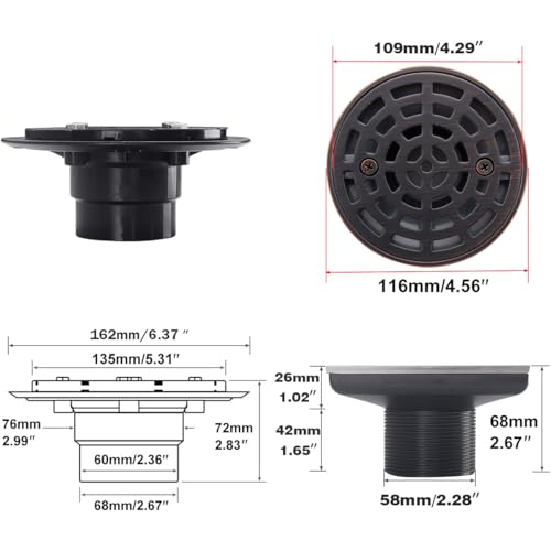 RANDOM Round Shower Drain SUS304 Stainless Steel Oil Rubbed Bronze Shower Drain 4 inch with Adjustable PVC Base Flange,Shower Floor Drain with Removable Cover Grid Grate - color: A-oil Rubbed Bronze-4″ Round With Base Flange
