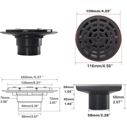 RANDOM Round Shower Drain SUS304 Stainless Steel Oil Rubbed Bronze Shower Drain 4 inch with Adjustable PVC Base Flange,Shower Floor Drain with Removable Cover Grid Grate - color: A-oil Rubbed Bronze-4″ Round With Base Flange