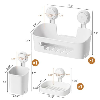 Shower Caddy Suction Cup Set Shower Organizer & Soap Holder & Toothbrush Holder, Bathroom Shelf Basket NO-Drilling, Removable Suction Storage Waterproof Bathroom Caddy, White | Toothbrush Holder, NO-Drilling Bathroom Shelf, Removable Suction Storage, Wate