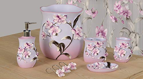 6-Piece Decorative Bathroom Accessory Set Made of Ceramic (Lily Purple Lavender) - color: Lily Purple Lavender