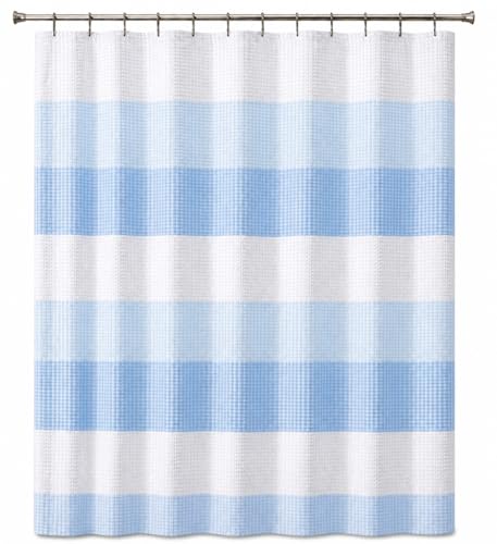 Dainty Home Ombre Waffle Weave Shower Curtain 70 x 72 Blue Textured Fabric Shower Curtain, Hotel Style Waffle Weave Bathroom Curtain, Water Resistant Polyester Ombre Shower Curtain - color: Aqua Blue