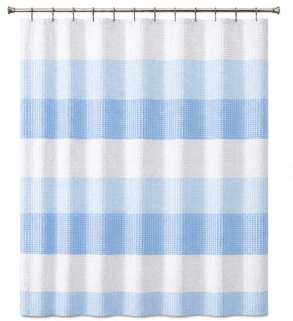Dainty Home Ombre Waffle Weave Shower Curtain 70 x 72 Blue Textured Fabric Shower Curtain, Hotel Style Waffle Weave Bathroom Curtain, Water Resistant Polyester Ombre Shower Curtain - color: Aqua Blue