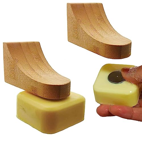 (2Sets)Bamboo Magnetic Bar Soap Holder For Shower Wall,Magnet Soap Saver For Bar Soaps Self Draining,Shower Storage for Soaps & Beard Shampoo Bars -No More Soggy Soaps,Soap Dish Dispenser Bath Kitchen - color: 2pcs Bamboo