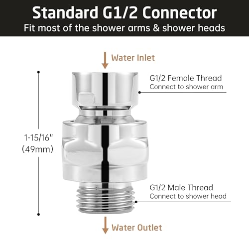 KES Shower Head Swivel Adapter, Angle Adjustable, Solid Brass, Chrome | Swivel Ball Joint, 23° Adjustable Angle, High Flow 7.8 GPM, Fits Standard G 1/2 Shower Arms, Includes Teflon Tape, Brass - color: Chrome