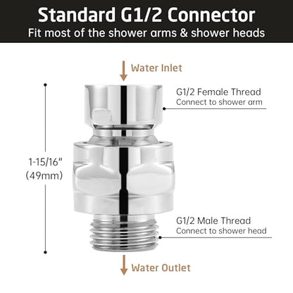 KES Shower Head Swivel Adapter, Angle Adjustable, Solid Brass, Chrome | Swivel Ball Joint, 23° Adjustable Angle, High Flow 7.8 GPM, Fits Standard G 1/2 Shower Arms, Includes Teflon Tape, Brass - color: Chrome