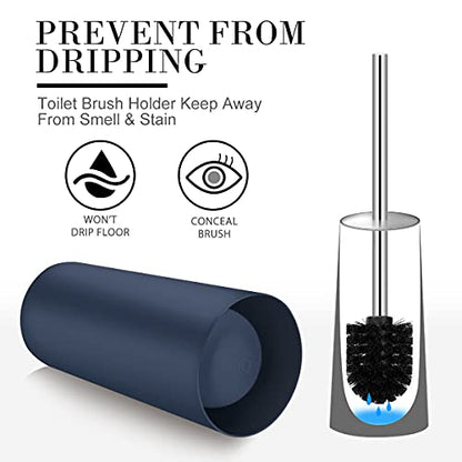 Toilet Brush and Holder, 2 Pack Toilet Brush with 304 Stainless Steel Long Handle, Toilet Bowl Brush for Bathroom Toilet-Ergonomic, Elegant,Durable (Blue) - color: Blue