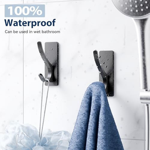 Self Adhesive Towel Hooks: Extra Strong 13LB, Stainless Hook for Hanging Loofah, Towels, Coat, Bath Robe Bathroom Shower, Black, 4 Pack - color: Black, size: 4 Pack
