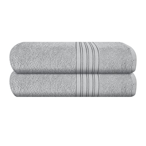 BOUTIQUO 100% Cotton 2 Pack Bath Towel Set 28x55, Eco-Friendly Large Bath Towels, Compact Quickdry Lightweight Soft & Highly Absorbent Bath Towel, Ideal for Everyday Gym Travel Camp Pool - Light Grey - color: Light Grey, size: 2 Pack Bath Towel