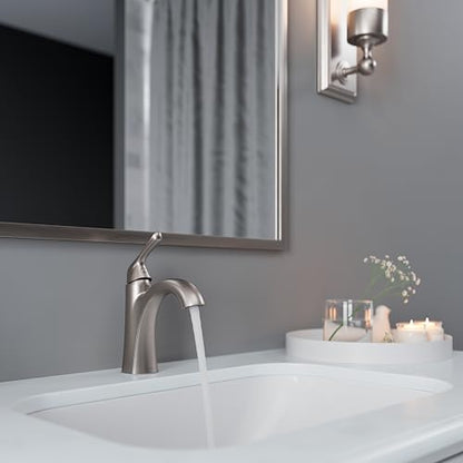 Pfister Willa Single Handle Bathroom Sink Faucet 1 Hole NSF Certified Spot Defense Brushed Nickel Finish with Push & Seal Drain WaterSense Compliant Vanity Faucet LF042MALGS - color: Spot Defense Brushed Nickel, size: 1 Pack