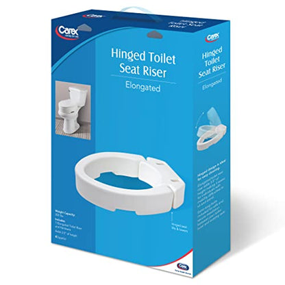 Carex Health Brands Hinged Elongated Toilet Seat Riser, Adds 3.5 Inches of Height to Toilet, 300 Pound Weight Capacity, Raised Toilet Seat, White (FGB32100 0000) - style: Elongated