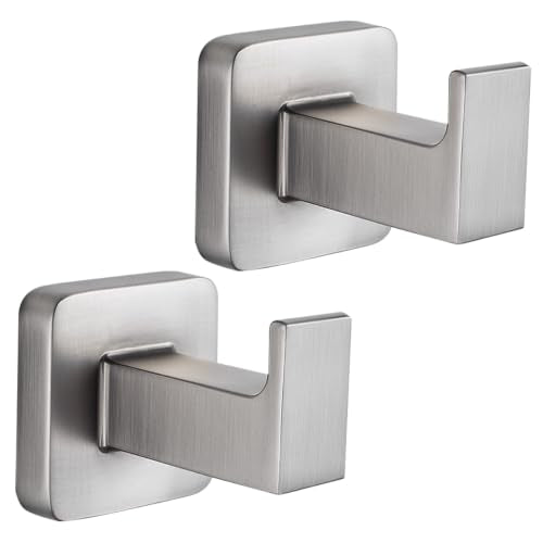 Brushed Nickel Wall Mount Square Hooks 2pk | rushed Nickel Rustproof Hooks, Waterproof, Vintage Square Wall Mount, 2 Pack for Robes, Towels & Coats - color: Brushed Nickel