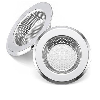 2PCS Sink Drain Strainer Set, 4.5 Inch Outer Diameter | Stainless Steel Ktchen Sink Strainer, Sink Drain Cover Filter Food Catcher Basket,Prevent Clogs and Keep Drains Clear